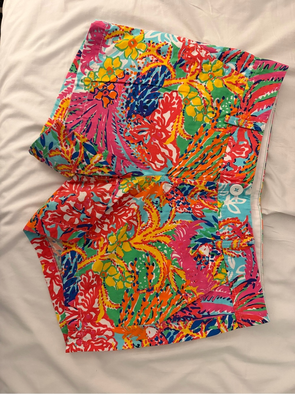 Lilly Pulitzer Tropical Floral High-Waist Shorts in Pink, Yellow & Green